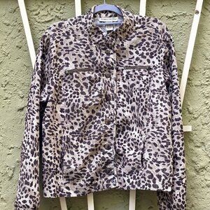 BAMBOO TRADERS Lightweight Soft Cotton Jacket LARGE Animal Leopard Print Snaps